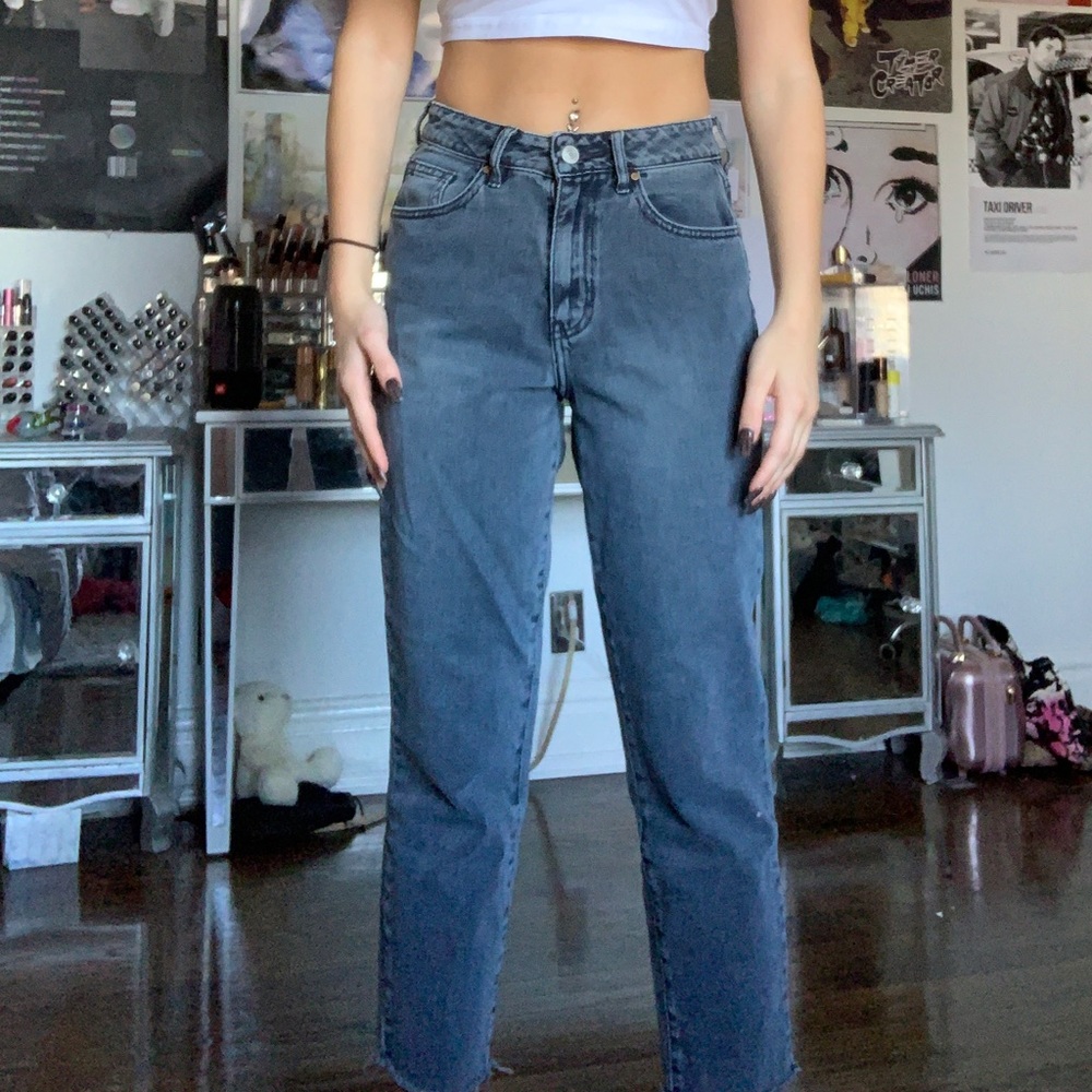 Charcoal gray mom jeans